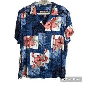 Sunset Cove Button Down Short Sleeve Shirt Mens 1X Floral Print Vacation Top